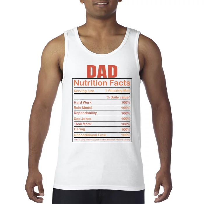 Dad Nutrition Facts Funny Humorous Dad Quote For Fathers Day Tank Top