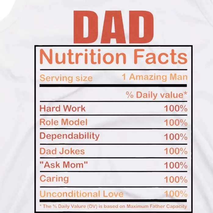 Dad Nutrition Facts Funny Humorous Dad Quote For Fathers Day Tank Top