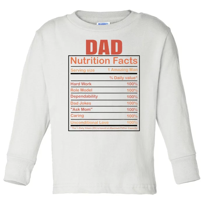 Dad Nutrition Facts Funny Humorous Dad Quote For Fathers Day Toddler Long Sleeve Shirt