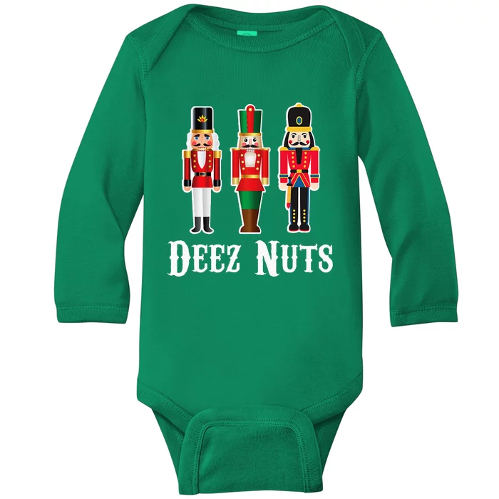 Deez Nuts Funny Christmas Nutcracker Baby Long Sleeve Bodysuit