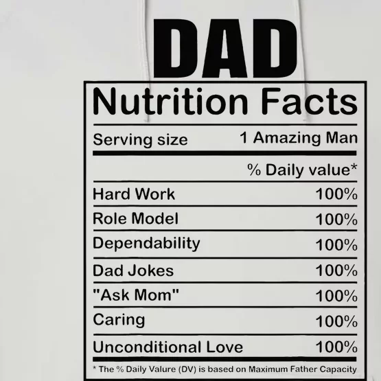 Dad Nutrition Facts Funny Humorous Dad Quote For Fathers Day Performance Fleece Hoodie