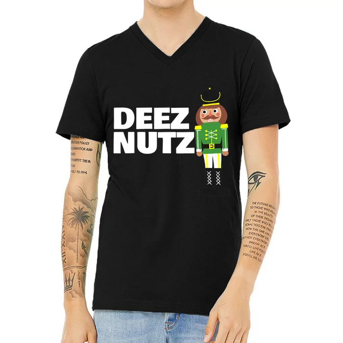 Deez Nuts Funny Christmas Nutcracker Deez Nuts V-Neck T-Shirt