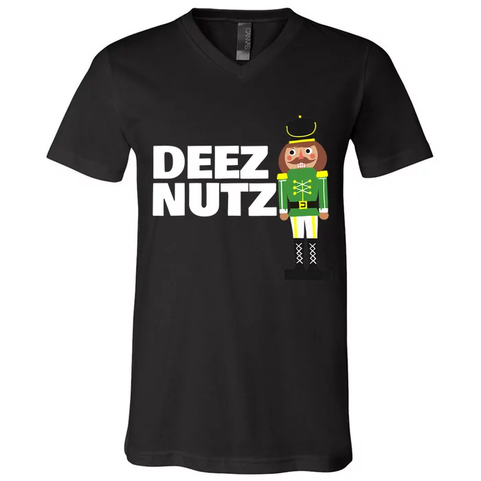 Deez Nuts Funny Christmas Nutcracker Deez Nuts V-Neck T-Shirt