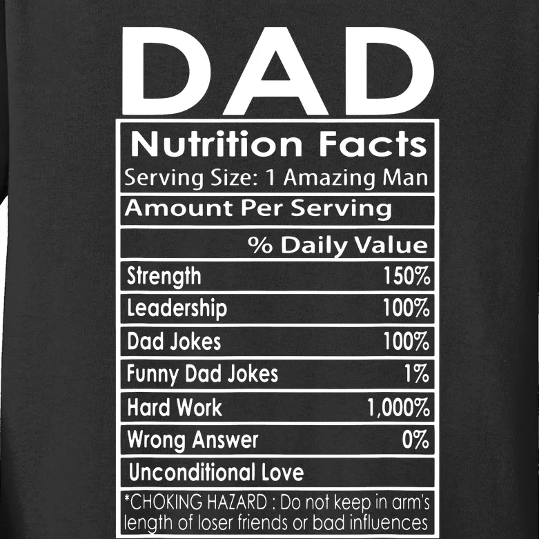 Dad Nutrition Facts Funny Sweet Thoughtful Cool Father's Day Kids Long Sleeve Shirt