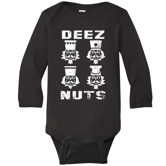 Deez Nuts Funny Christmas Nutcracker Baby Long Sleeve Bodysuit