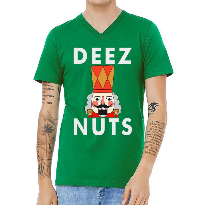 Deez Nuts Funny Christmas Nutcracker V-Neck T-Shirt