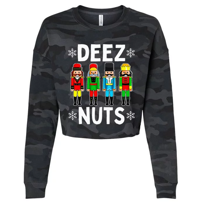 Deez Nuts Funny Nutcracker Christmas Meme Cropped Pullover Crew