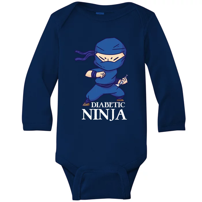 Diabetic Ninja Gift Diabetes Awareness Fighter Gift Blue Ninja Gift Baby Long Sleeve Bodysuit