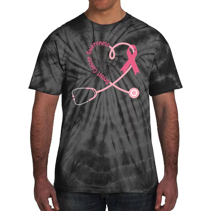 Doctor Nurse Heart Love Pink Ribbon Cute Breast Cancer Tie-Dye T-Shirt