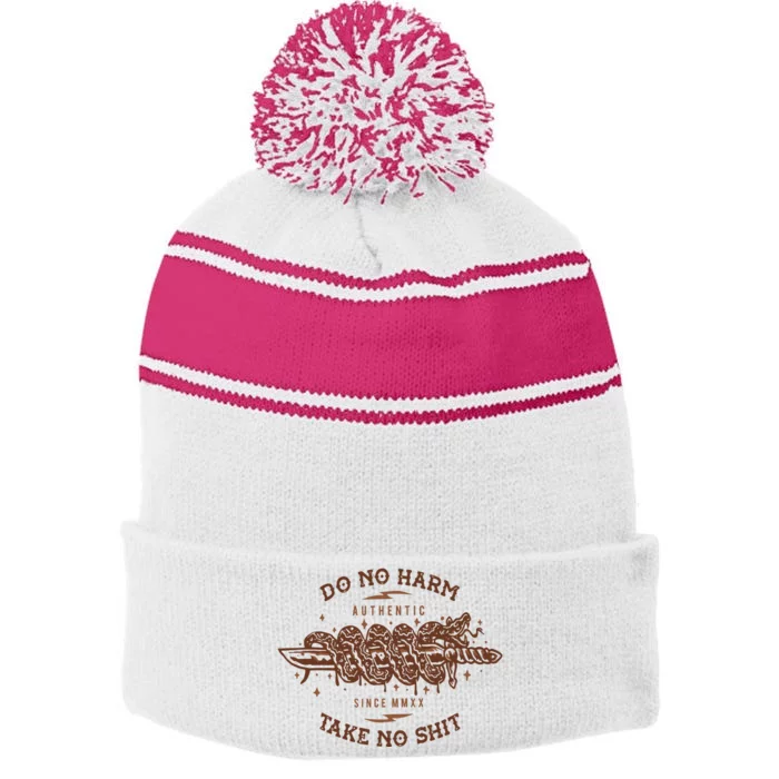 Do No Harm But Take No Stripe Pom Pom Beanie