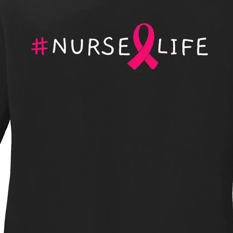 Doctor Nurse Heart Love Pink Ribbon Cute Breast Cancer Ladies Long Sleeve Shirt