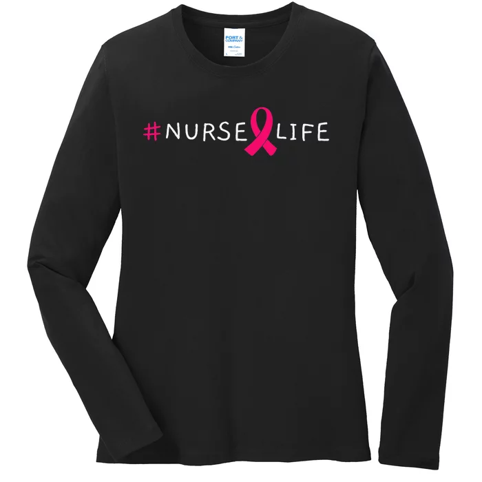 Doctor Nurse Heart Love Pink Ribbon Cute Breast Cancer Ladies Long Sleeve Shirt