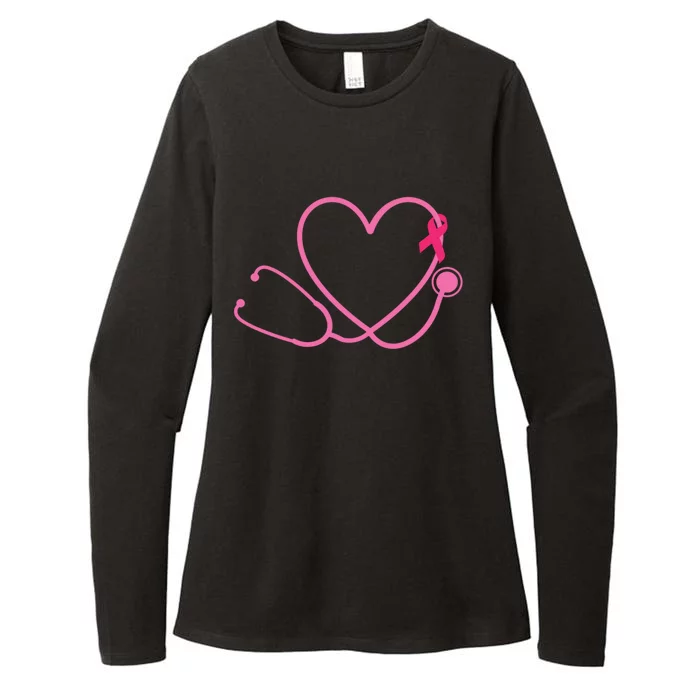 Doctor Nurse Heart Love Pink Ribbon Cute Breast Cancer Womens CVC Long Sleeve Shirt