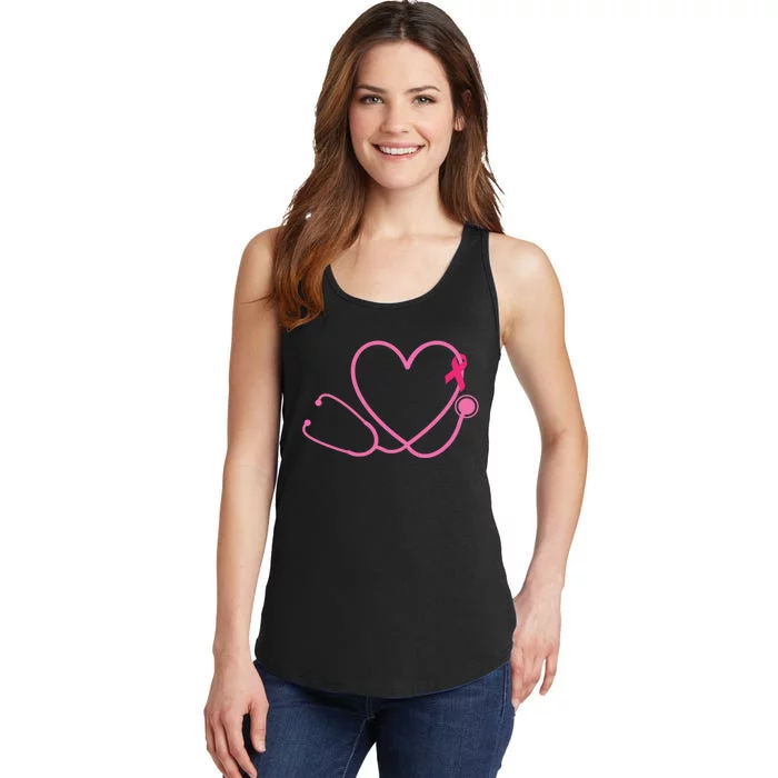 Doctor Nurse Heart Love Pink Ribbon Cute Breast Cancer Ladies Essential Tank