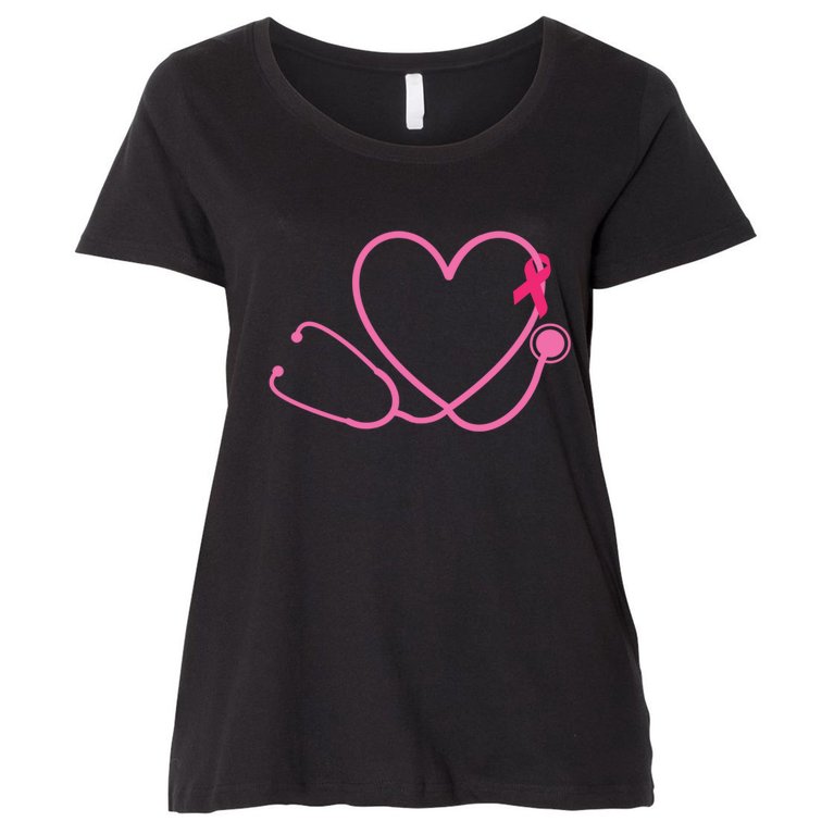 Doctor Nurse Heart Love Pink Ribbon Cute Breast Cancer Women's Plus Size T-Shirt