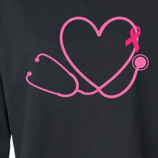 Doctor Nurse Heart Love Pink Ribbon Cute Breast Cancer Cropped Pullover Crew