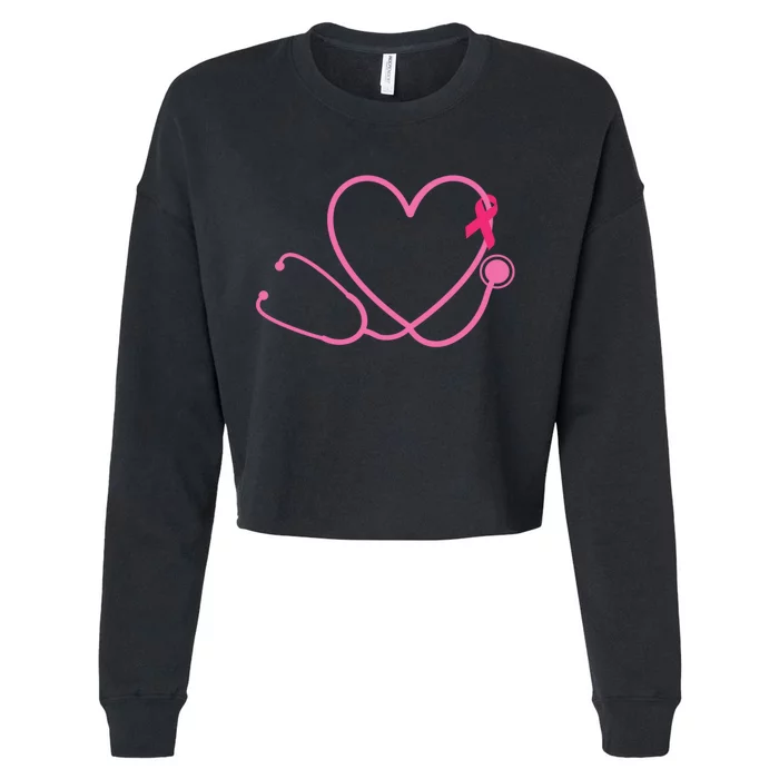 Doctor Nurse Heart Love Pink Ribbon Cute Breast Cancer Cropped Pullover Crew