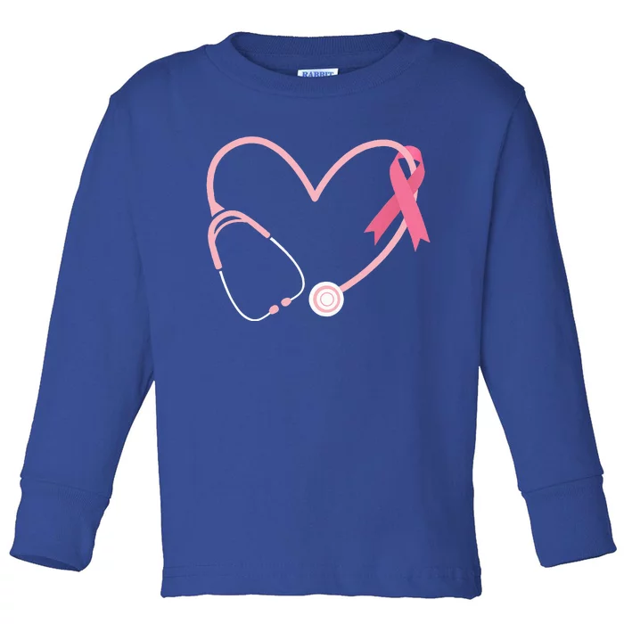 Doctor Nurse Heart Love Pink Ribbon Cute Breast Cancer Gifts Toddler Long Sleeve Shirt