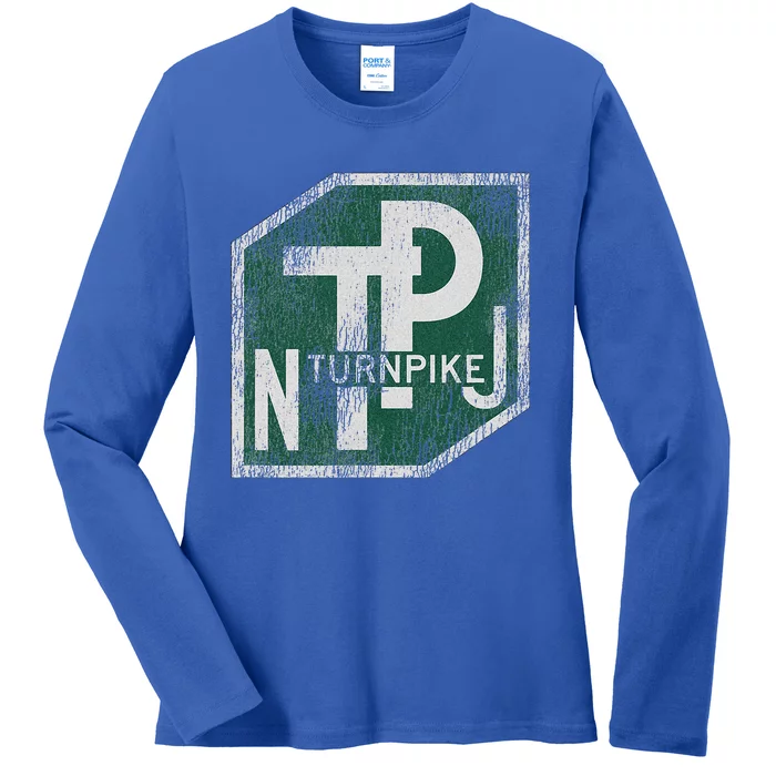 Distressed New Jersey Turnpike State Road Sign Ladies Long Sleeve Shirt