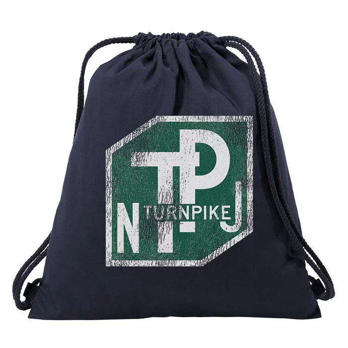 Distressed New Jersey Turnpike State Road Sign Drawstring Bag