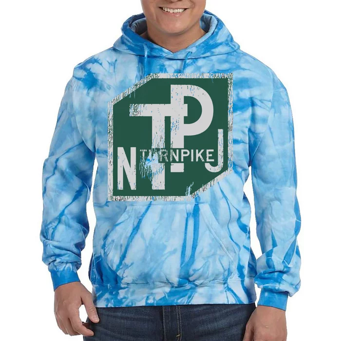 Distressed New Jersey Turnpike State Road Sign Tie Dye Hoodie