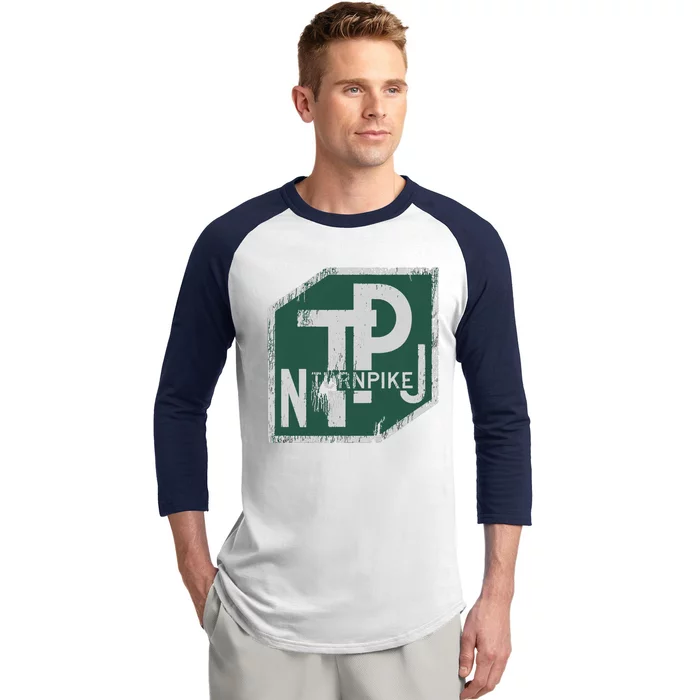 Distressed New Jersey Turnpike State Road Sign Baseball Sleeve Shirt