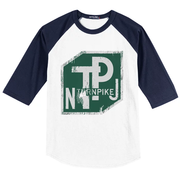 Distressed New Jersey Turnpike State Road Sign Baseball Sleeve Shirt