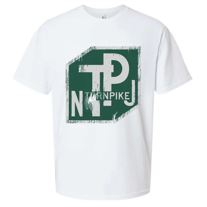 Distressed New Jersey Turnpike State Road Sign Sueded Cloud Jersey T-Shirt