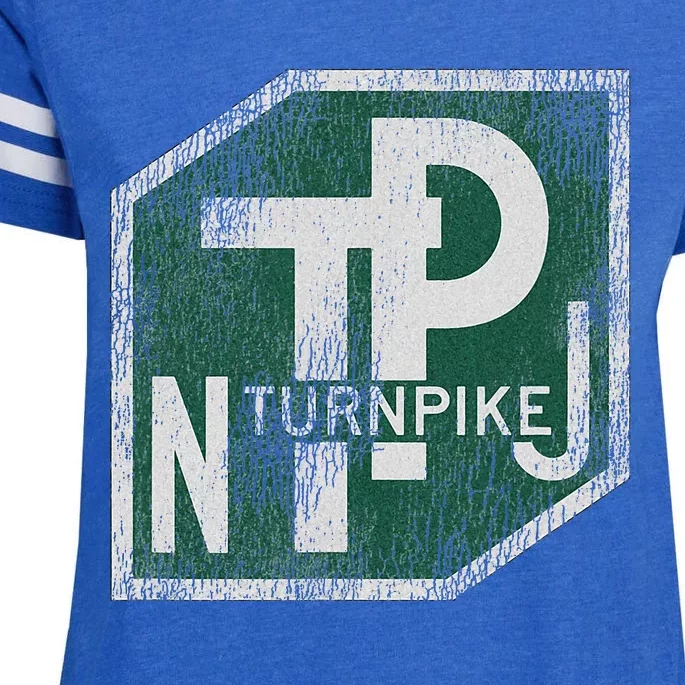 Distressed New Jersey Turnpike State Road Sign Enza Ladies Jersey Football T-Shirt