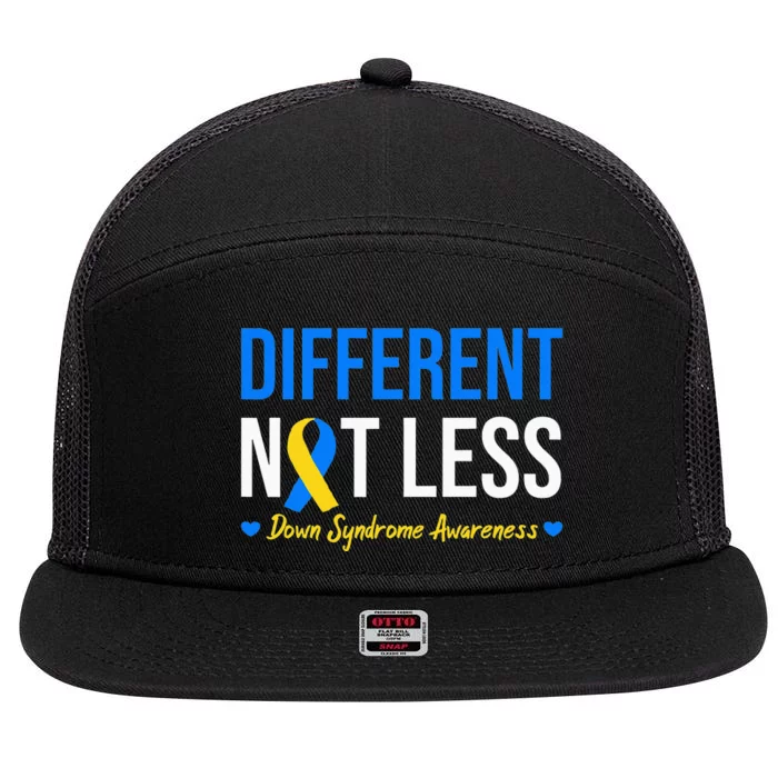 Different Not Less World Down Syndrome Awareness Day Ribbon 7 Panel Mesh Trucker Snapback Hat