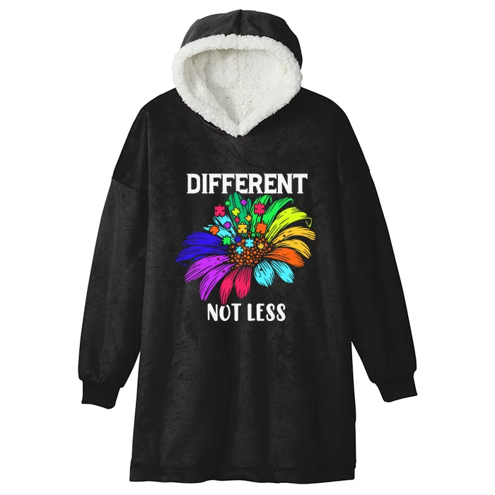 Different Not Less Daisy Autism Puzzle Autism Awareness Day Hooded Wearable Blanket