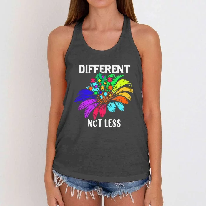 Different Not Less Daisy Autism Puzzle Autism Awareness Day Women's Knotted Racerback Tank