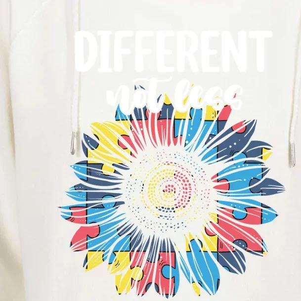 Different Not Less Sunflower Autism Puzzle Awareness Month Gift Womens Funnel Neck Pullover Hood