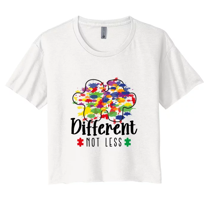 Different Not Less Puzzle Autism Awareness Month Gift Women's Crop Top Tee