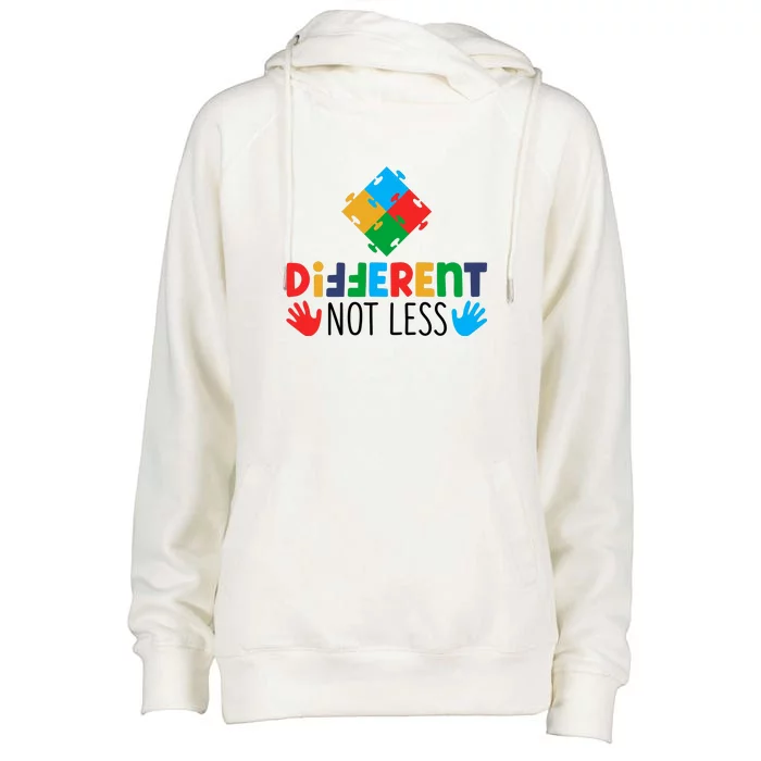 Different Not Less Puzzle Autism Awareness Month Womens Funnel Neck Pullover Hood