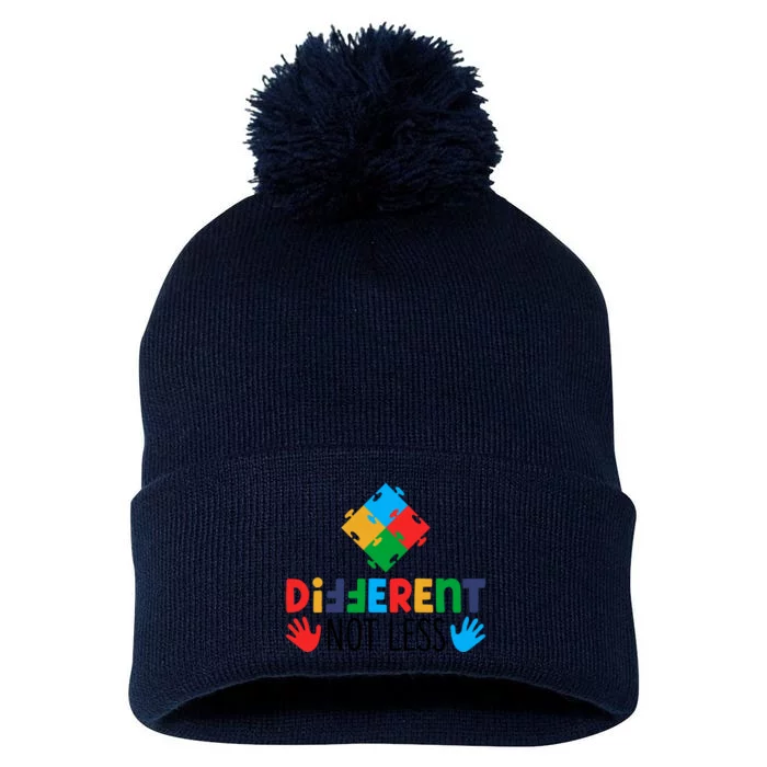 Different Not Less Puzzle Autism Awareness Month Pom Pom 12in Knit Beanie