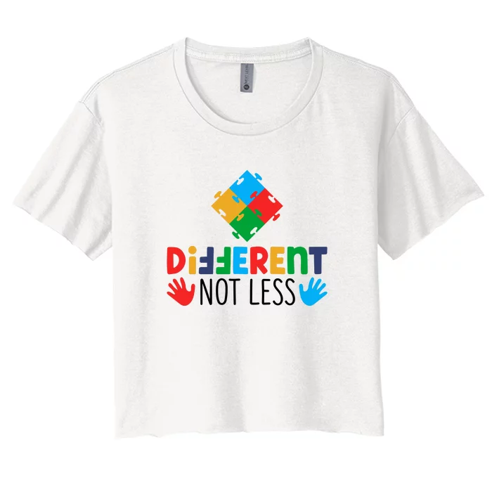 Different Not Less Puzzle Autism Awareness Month Women's Crop Top Tee