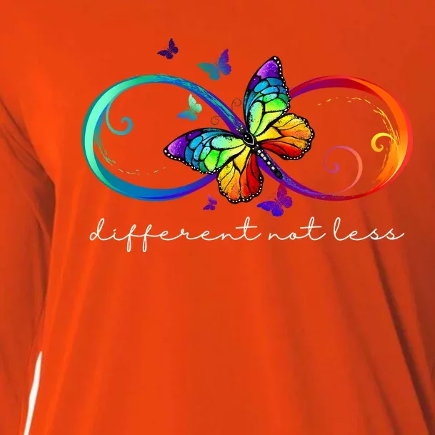 Different Not Less Autism Awareness Neurodiversity Butterfly Cooling Performance Long Sleeve Crew