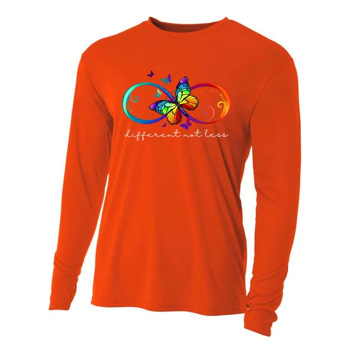 Different Not Less Autism Awareness Neurodiversity Butterfly Cooling Performance Long Sleeve Crew