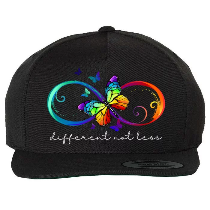 Different Not Less Autism Awareness Neurodiversity Butterfly Wool Snapback Cap