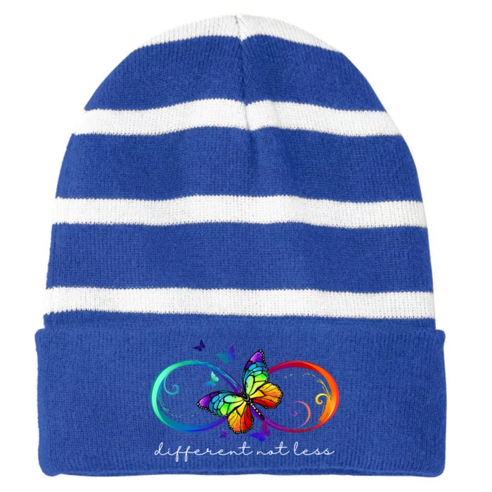 Different Not Less Autism Awareness Neurodiversity Butterfly Striped Beanie with Solid Band