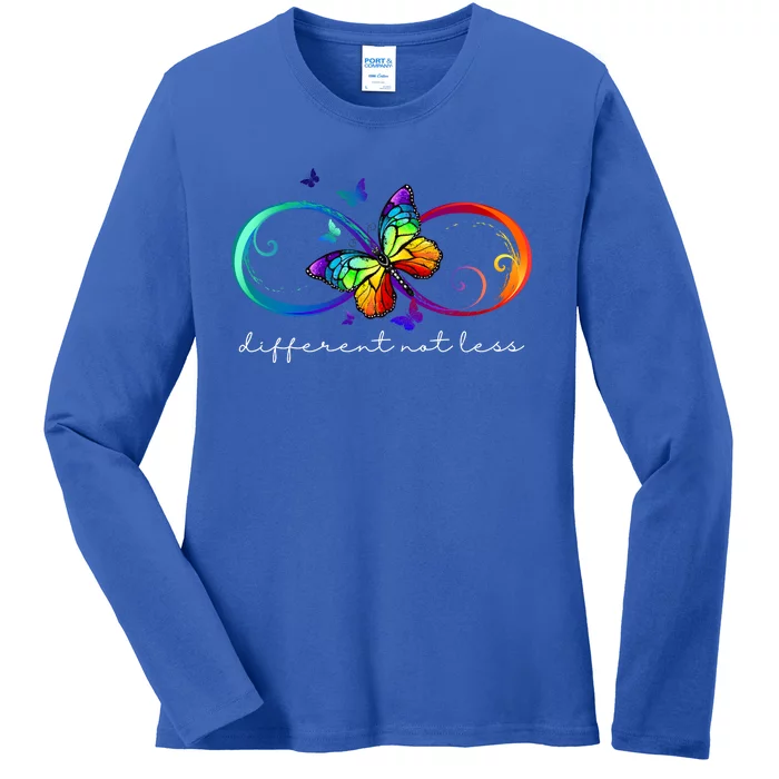 Different Not Less Autism Awareness Neurodiversity Butterfly Ladies Long Sleeve Shirt