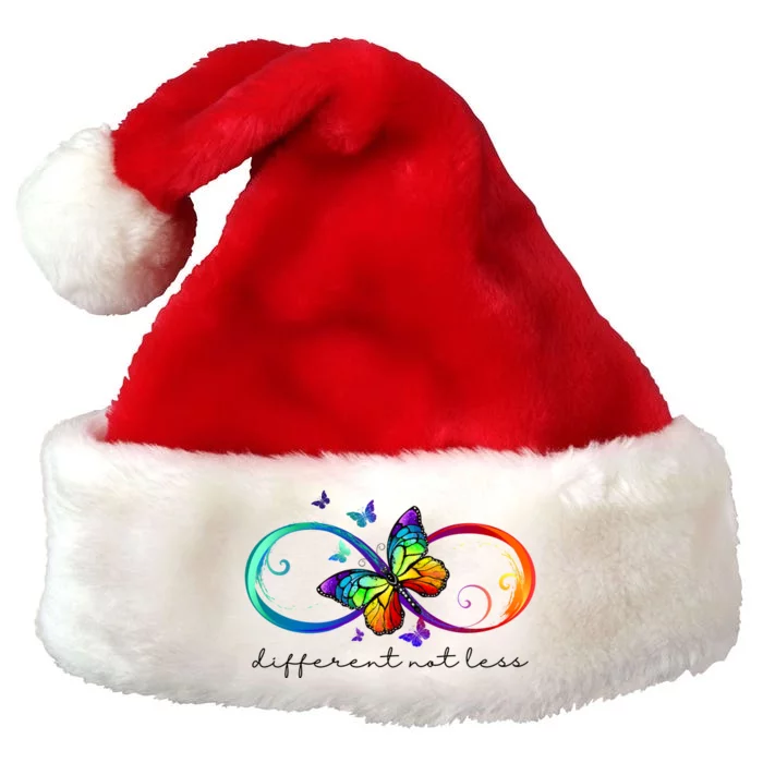 Different Not Less Autism Awareness Neurodiversity Butterfly Premium Christmas Santa Hat