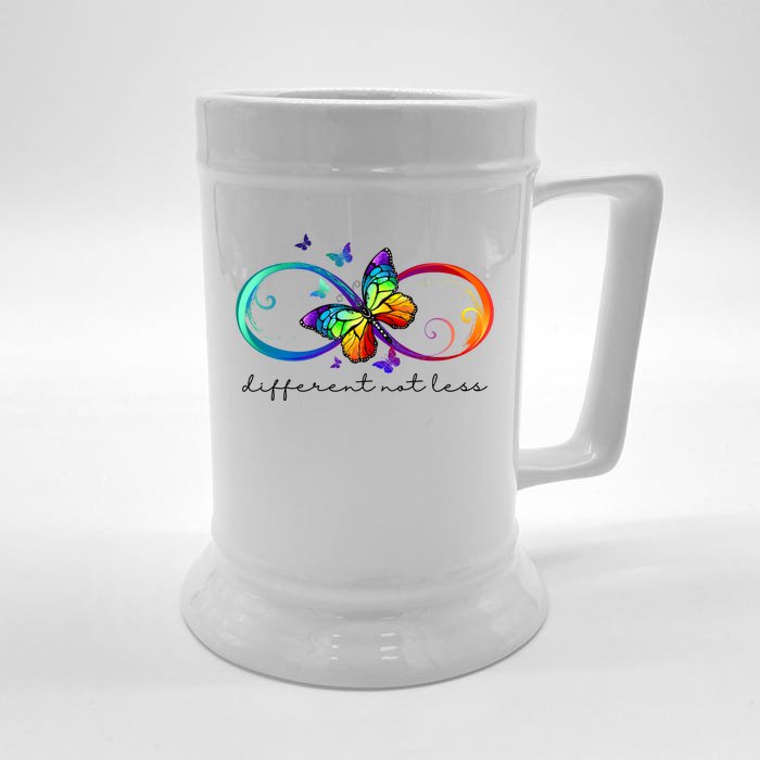 Different Not Less Autism Awareness Neurodiversity Butterfly Front & Back Beer Stein