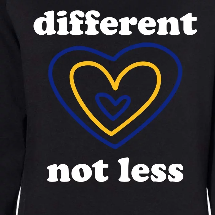 Different Not Less Down Syndrome Awareness Heart Womens California Wash Sweatshirt