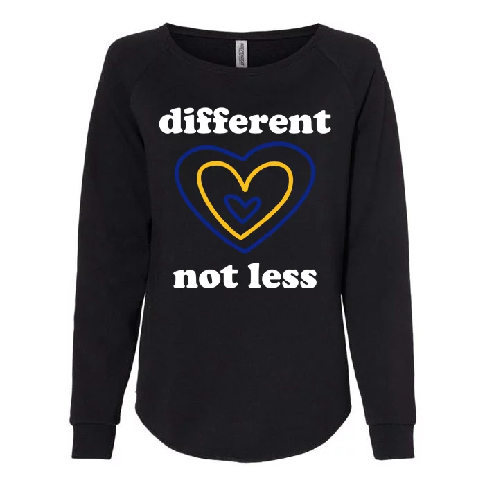 Different Not Less Down Syndrome Awareness Heart Womens California Wash Sweatshirt