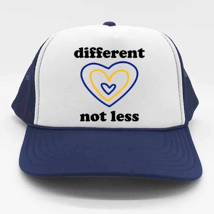 Different Not Less Down Syndrome Awareness Heart Trucker Hat