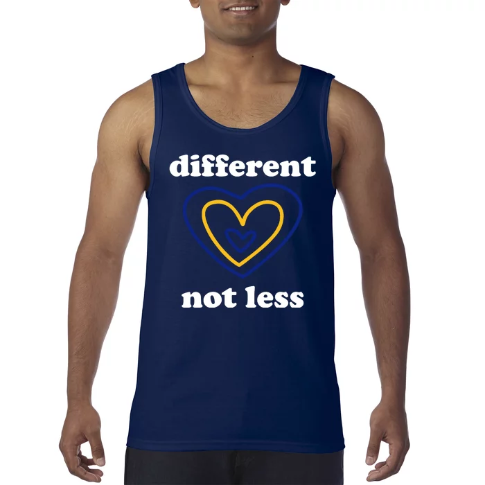 Different Not Less Down Syndrome Awareness Heart Tank Top