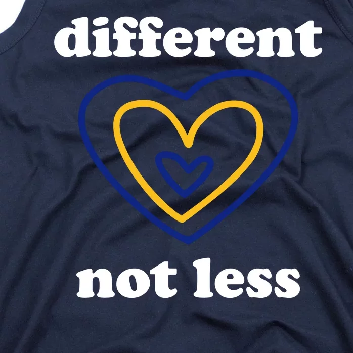 Different Not Less Down Syndrome Awareness Heart Tank Top