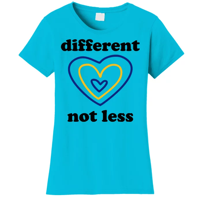 Different Not Less Down Syndrome Awareness Heart Women's T-Shirt